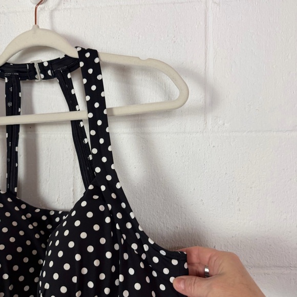 Lands End Tankini Top Halter Neck Black White Polka Dot Beach Vacation Swim 18 - Picture 7 of 14